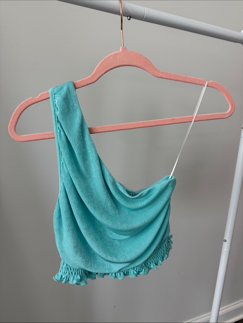 Princess Polly Teal One-Shoulder Ruffle Crop Camisole